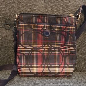 Coach Plaid Crossbody Bag - Navy and Purple